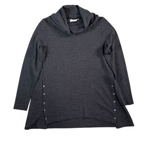Foil Black/Navy 100% Merino Wool Long Sleeve Top Size Small Cowl Neck
